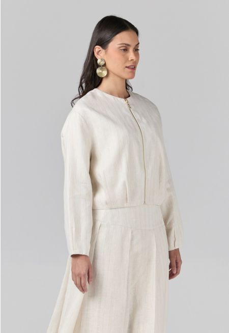 Lurex Cropped Zip-Up Jacket