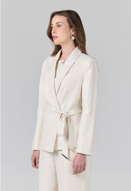 Lurex Cropped Belted Jacket