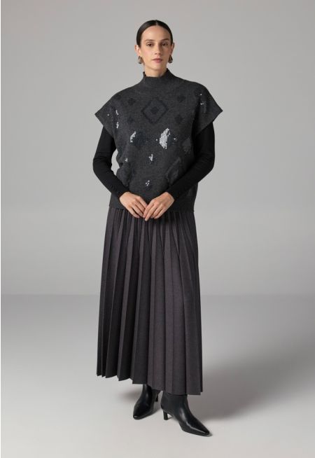 All Over Pleated Solid Skirt