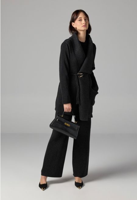 Knitted Ribbed High Waist Trousers