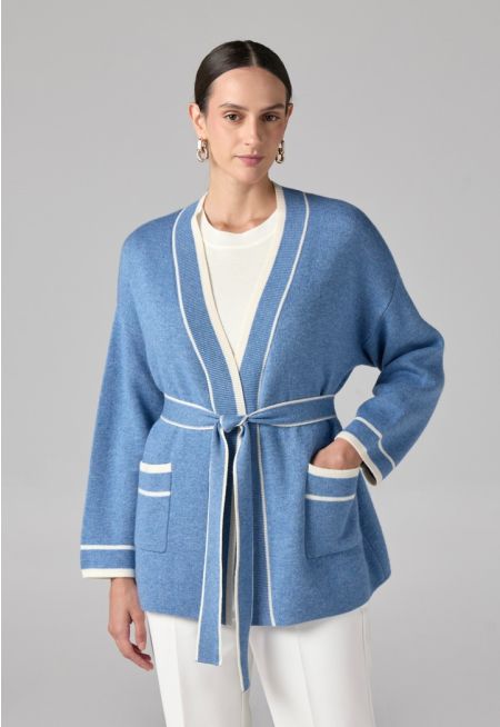 Front Pockets Knitted Belted Cardigan