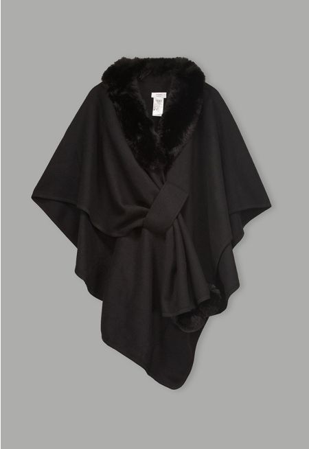 Faux Fur Embellished Poncho