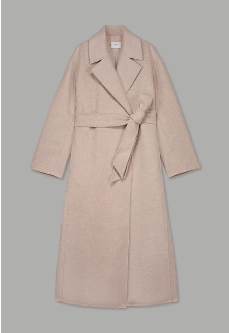 Solid Long Sleeve Belted Coat