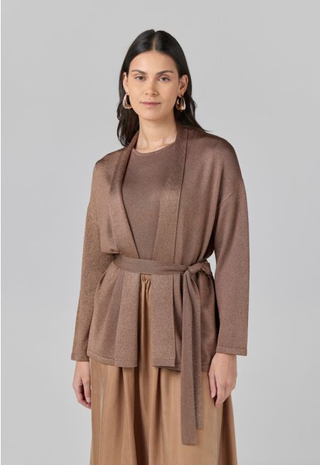 Lurex Knitted Belted Kimono