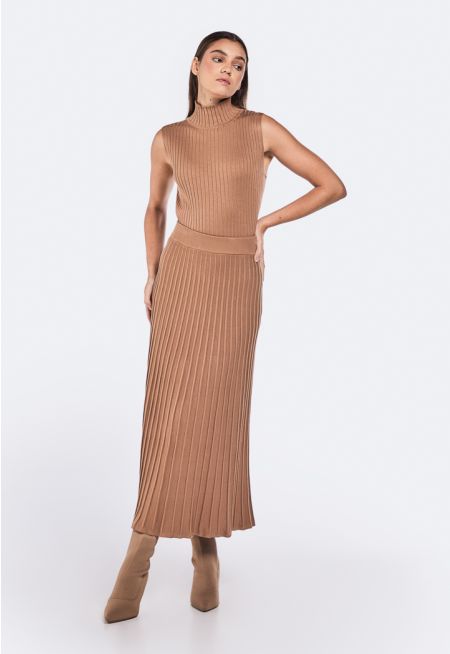 Flared Ribbed Knitted Maxi Skirt
