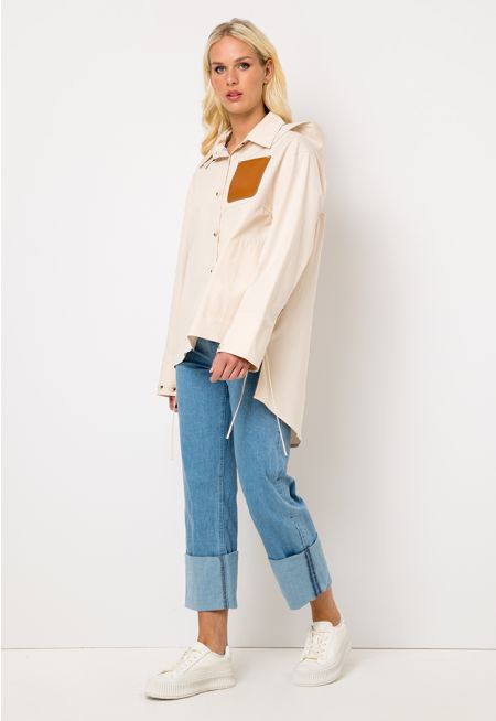 Wide Folded Solid Denim Pants