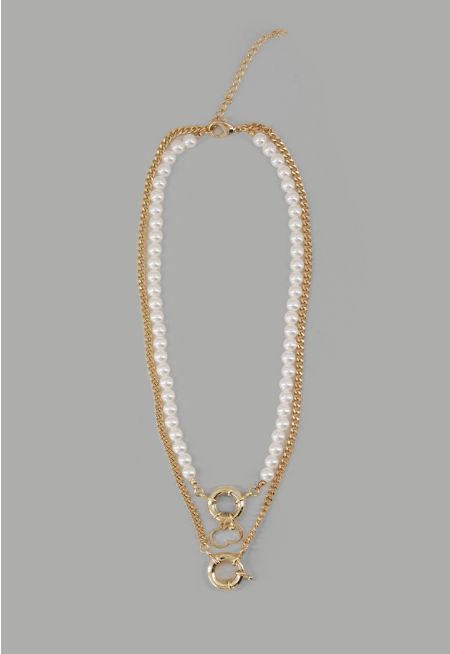 Faux Pearl Chain Monogram Necklace