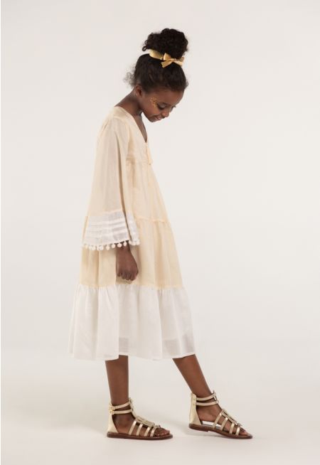 Tiered Long Sleeve Contrast Dress