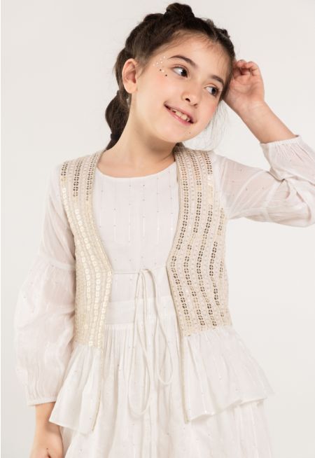 Sequin Embroidered Kaftan And Gilet Set (2 PCS)