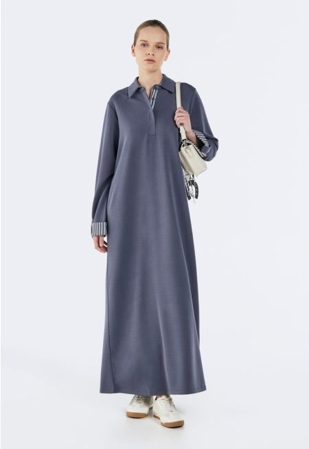 Casual Dress With Striped Cuff