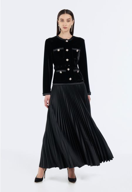Solid Velvet Pleated Dress
