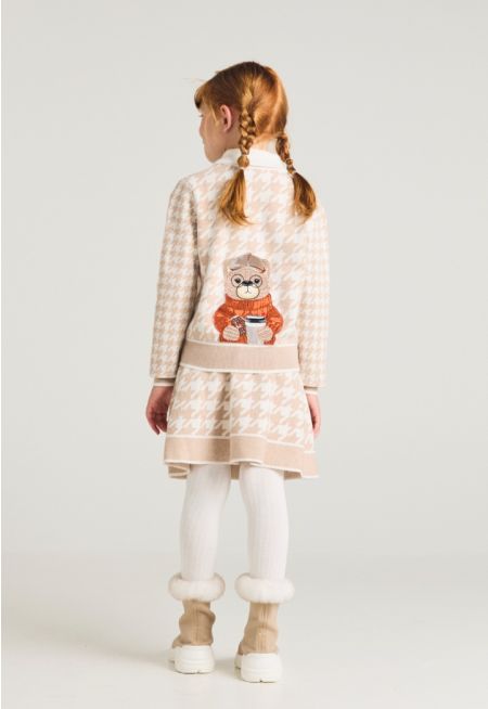 Houndstooth Cardigan and Skirt Set (2PCS)