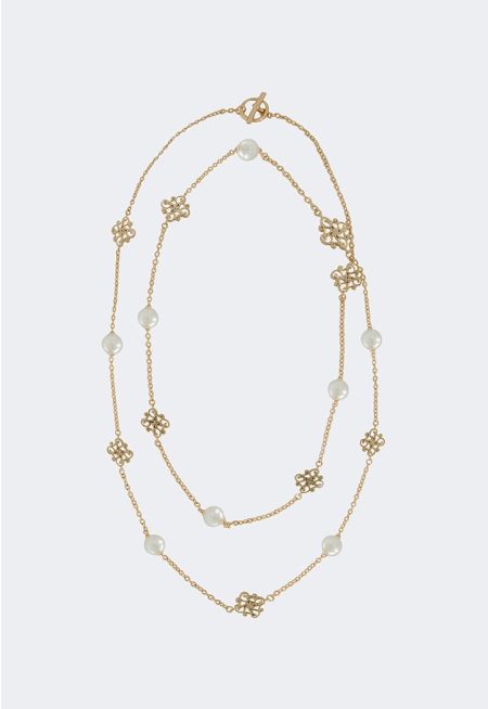 Faux Pearl Anagram Necklace