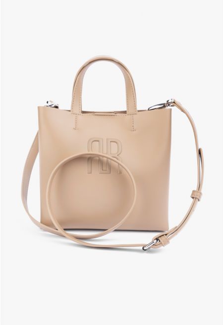 Textured Emblem Handbag