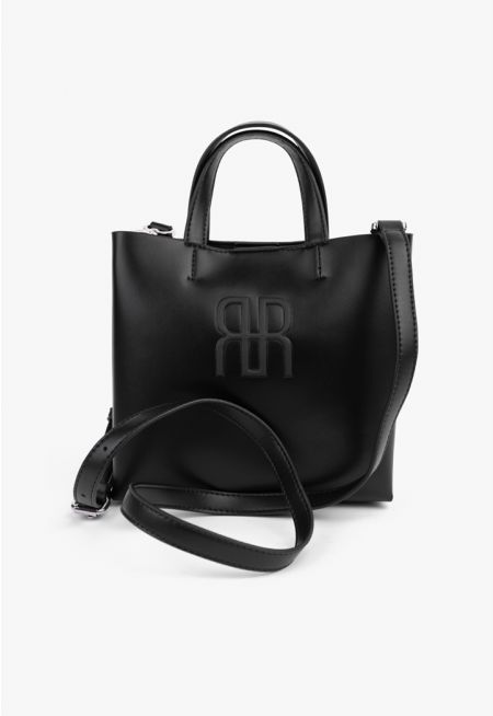 Textured Emblem Handbag