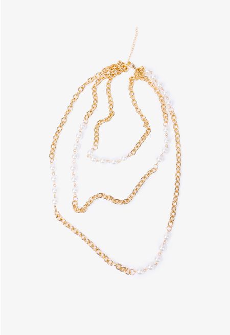 Chained Faux Pearl Opera Necklace