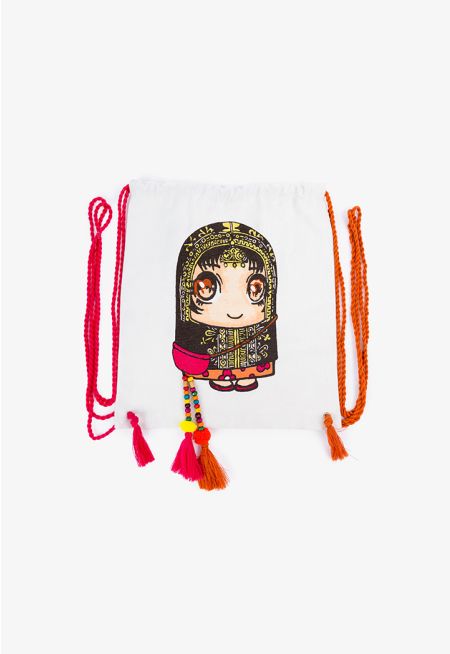 Printed Tassel Drawstring Backpack