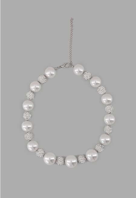 Round Crystal Faux Pearls Necklace