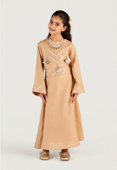 Embroidered Tassel Belted Dress