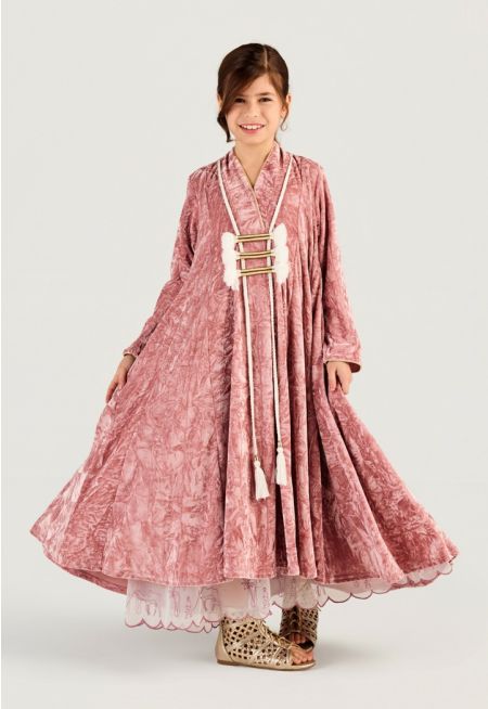 Crinkled Velvet Tassel Dress