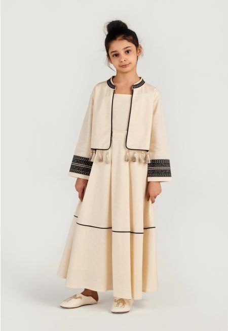 Tassel Trim Jacket Dress Set (2PCS) 