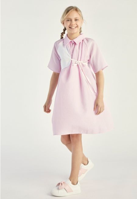 Checkered Tie Waist Dress