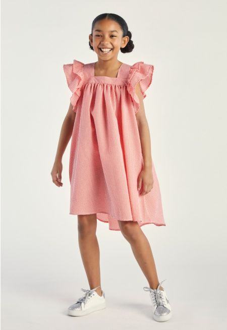 Square Neck Checkered Dress