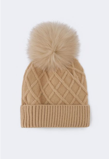 Textured Pom Pom Beanie