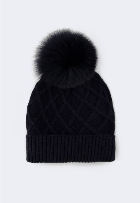 Textured Pom Pom Beanie