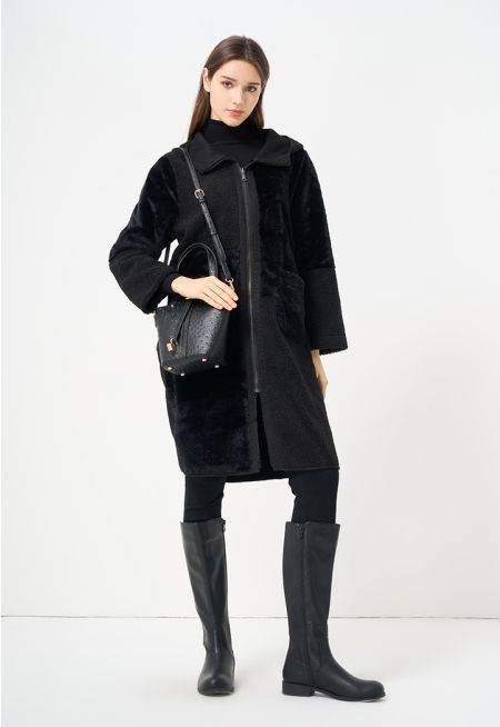 Faux Shearling & Fur Coat