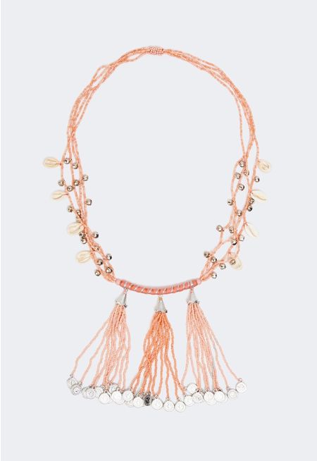Beaded Metal Tassels Necklace