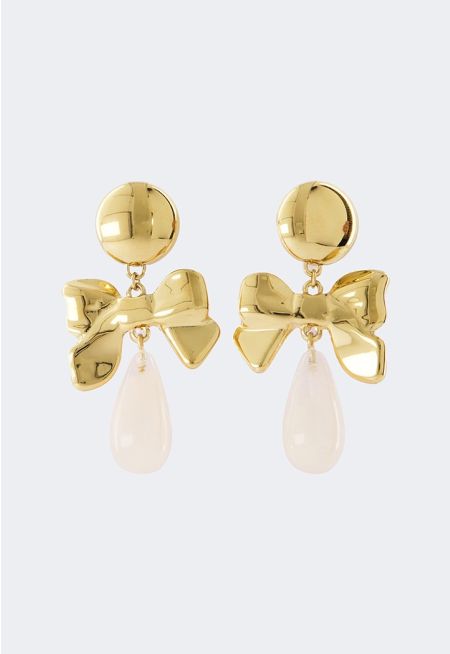 Metallic Bow Drop Earrings