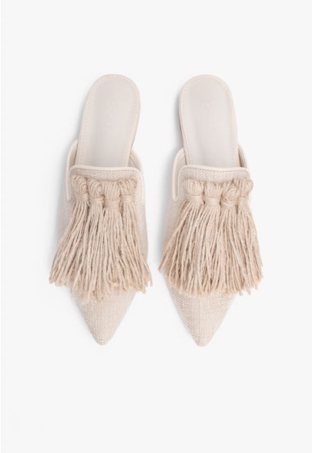 Pointed Toe Tassel Mules