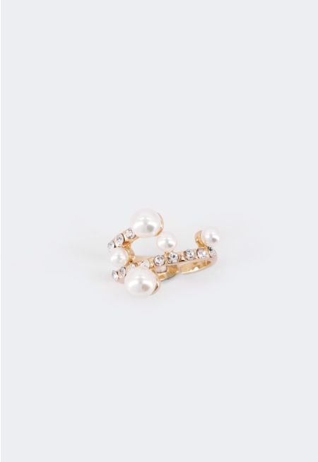 Crystal & Faux Pearls Embellished Ring