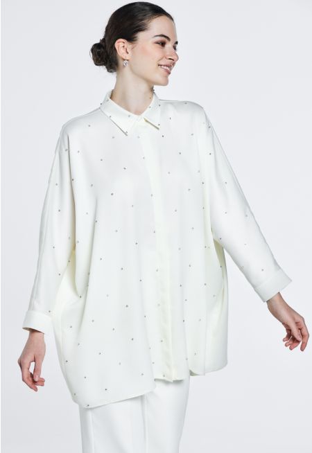 Crystal Embellished Belted Shirt