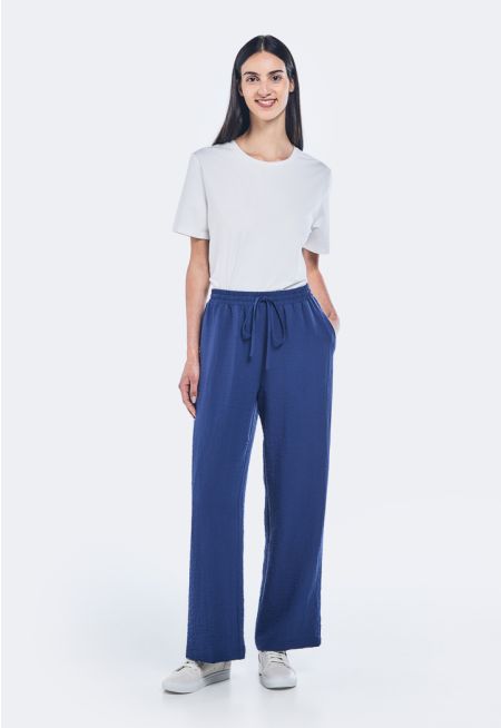 Elastic Waistband Crinkled Trousers
