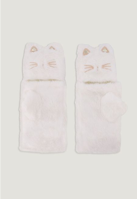 Embroidered Faux Fur Gloves