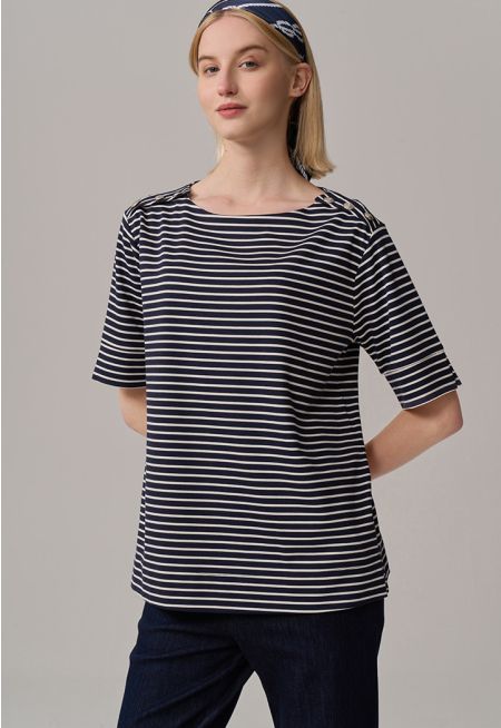 Three Quarter Contrast Striped T-shirt
