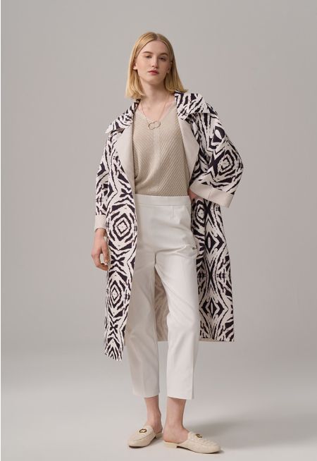 Printed Belted Midi Coat