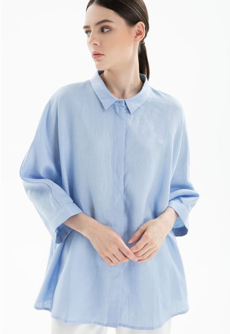 Collared Concealed Buttons Oversized Shirt