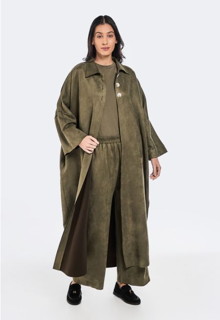 Suede Abaya and Pants Set (2PCS)