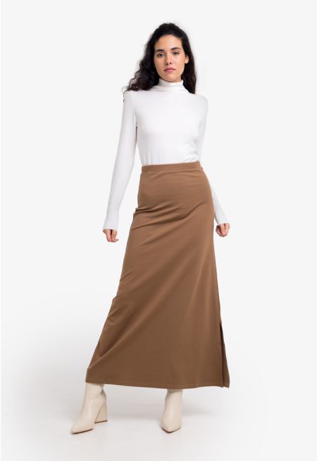 Solid Basic Maxi A-Line Skirt