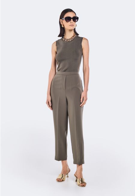 Solid Elasticated Waist Trousers