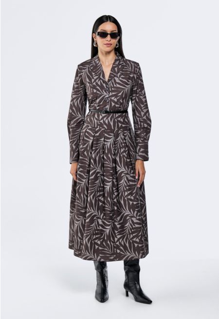 Leaf Print Pleated Dress