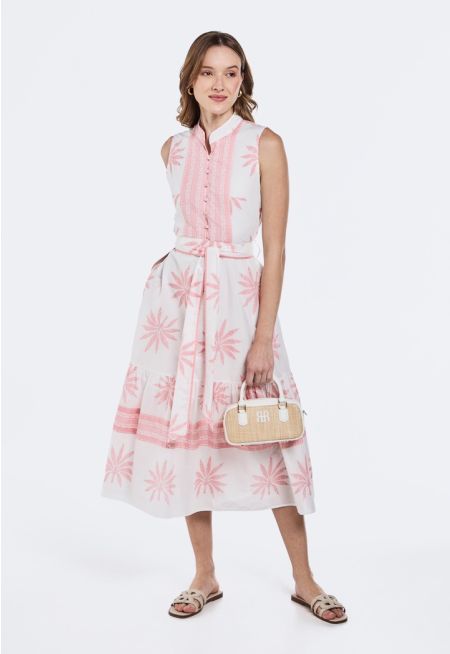 Sleeveless Printed Belted Dress