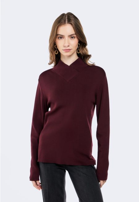 Asymmetrical Neck Knitted Top