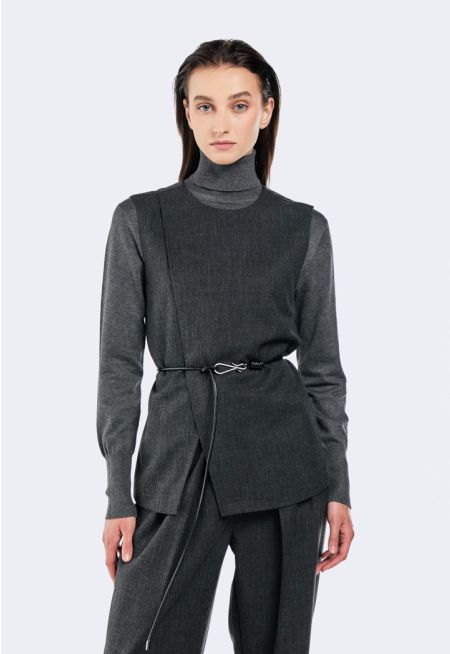 Belted Overlap Vest