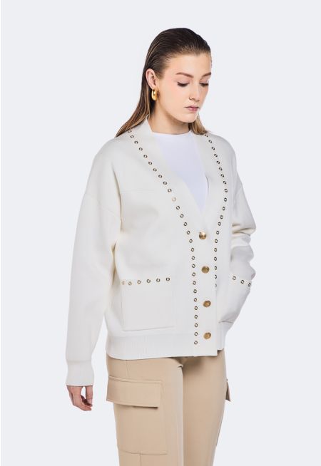 Knitted Cardigan With Metal Eyelets