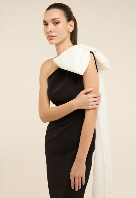 One Shoulder Bow Detail Gown Dress