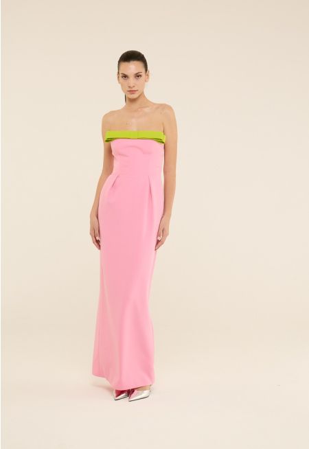 Strapless Bow Embellished Gown Dress